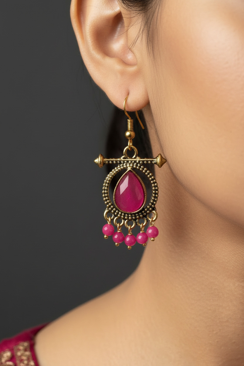 Sea blue Antique gold-tone drop earrings with stone