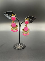 Gold-Tone Multicolor Beaded Ethnic Jhumka Dangler Earrings Jewelry JCS Fashions Rani Pink 1.75 inch
