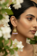 Gold-Tone Traditional Jhumka Earrings with Beaded Drops