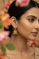 Gold-Tone Traditional Jhumka Earrings with Beaded Drops