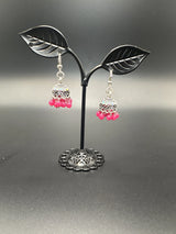 Oxidized Silver Jhumka Earrings with Beaded Drops Jewelry JCS Fashions Rani Pink 1.2 inch