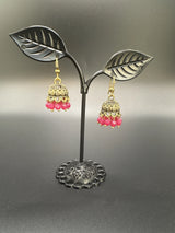 Gold-Tone Traditional Jhumka Earrings with Beaded Drops Jewelry JCS Fashions Rani Pink 1 inch