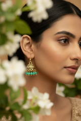 Gold-Tone Traditional Jhumka Earrings with Beaded Drops