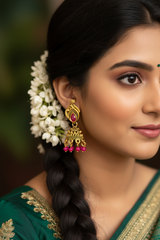 Red Antique Leaf-Design Jhumka Earrings for Women —