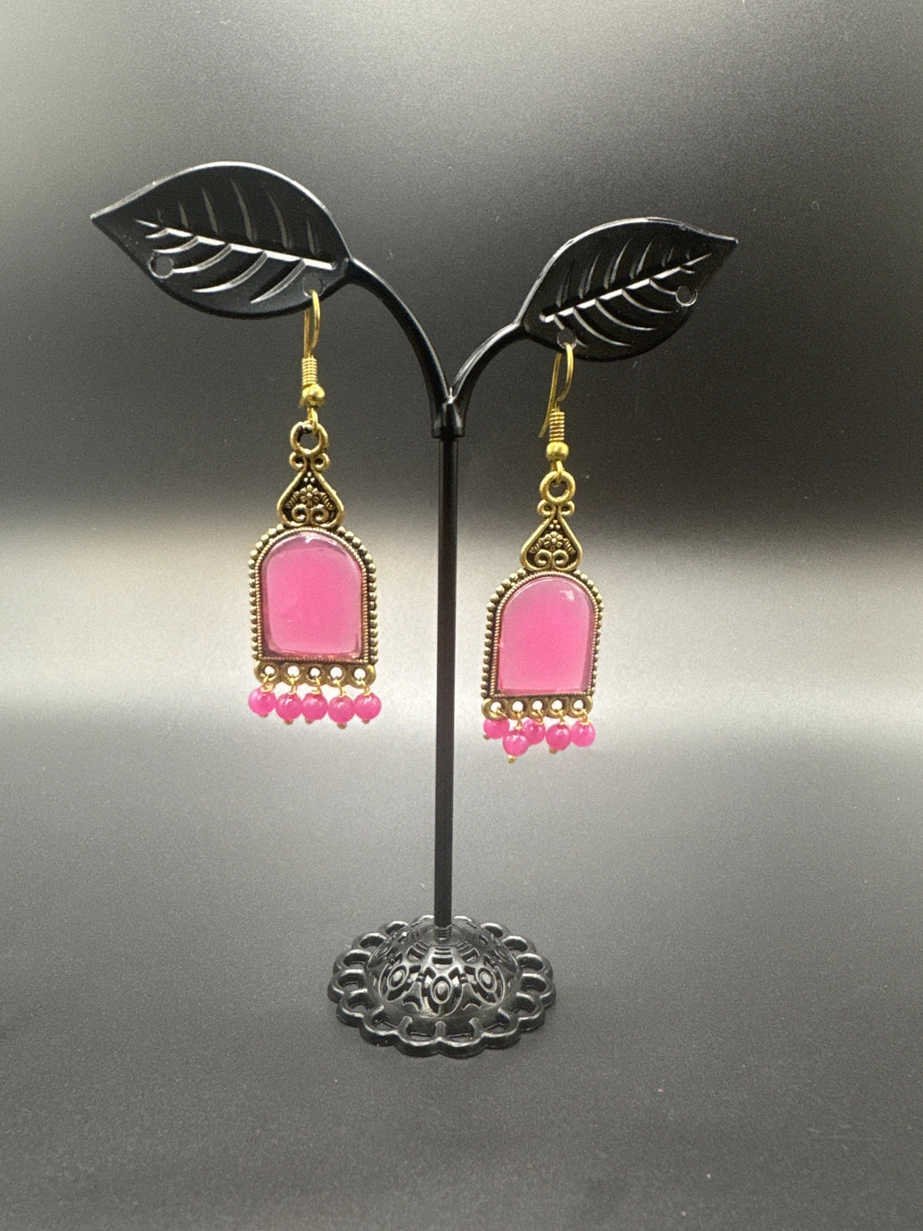 Antique Gold-Tone Arch Drop Earrings with Bead Fringe-Multiple Colours