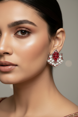 Lotus Design Crystal Stud Earrings for Women - 0.7 inch