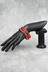 Multicolour Crystal Beaded Bangles Set with Gold-Tone Sparkle for Festive Wear and Weddings (Red/Light Blue/Purple) - Red