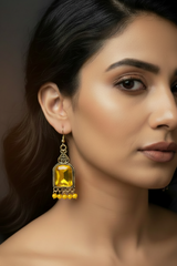 Antique Gold-Tone Arch Drop Earrings with Bead Fringe-Multiple Colours