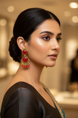 Yellow Gold-Tone Multicolor Beaded Ethnic Jhumka