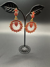 Gold-Tone Crystal Circular Drop Earrings – 1.75 inch Jewelry JCS Fashions Red 1.75 inch