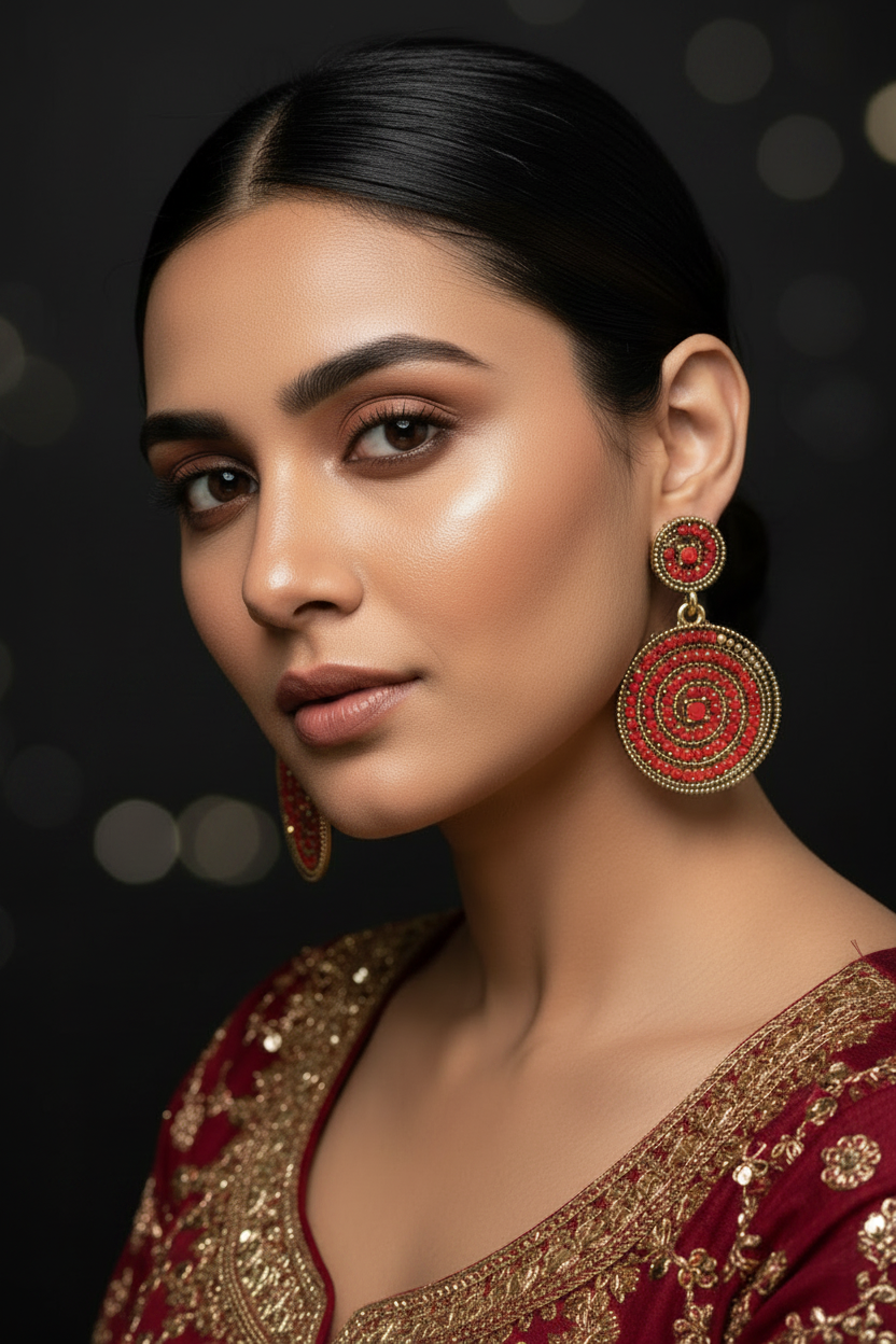 Traditional Circular Drop Earrings in Antique Gold Tone