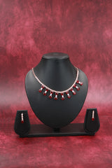 Oval Stone Statement Necklace Set with Matching Earrings for Women - Fashion Jewellery - Red