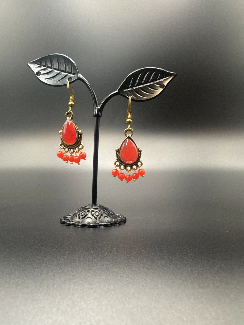 Traditional Teardrop Gold-Plated Beaded Dangle Earrings