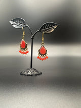 Traditional Teardrop Gold-Plated Beaded Dangle Earrings Jewelry JCS Fashions Red 1.5 inch