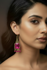 Antique Gold-Tone Arch Drop Earrings with Bead Fringe-Multiple Colours