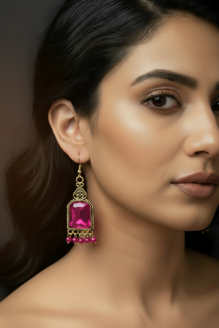 Antique Gold-Tone Arch Drop Earrings with Bead Fringe-Multiple Colours