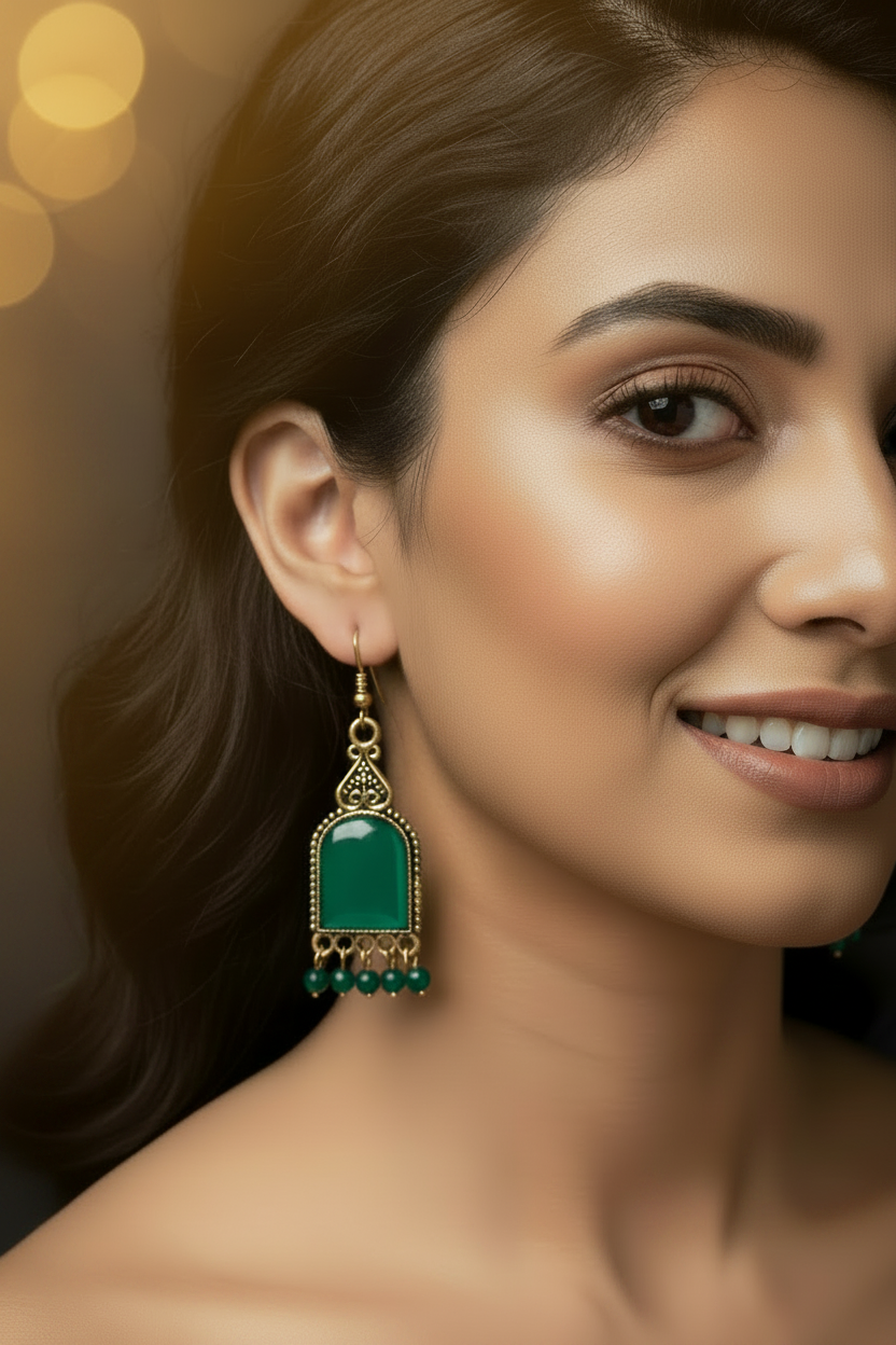 Antique Gold-Tone Arch Drop Earrings with Bead Fringe-Multiple Colours