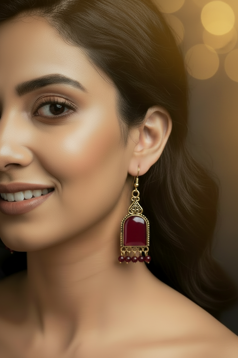 Antique Gold-Tone Arch Drop Earrings with Bead Fringe-Multiple Colours