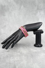 Multicolour crystal bangles set with vibrant bead detailing and gold-tone sparkle, perfect for festive wear, weddings, and mix-and-match eth - Rose Pink