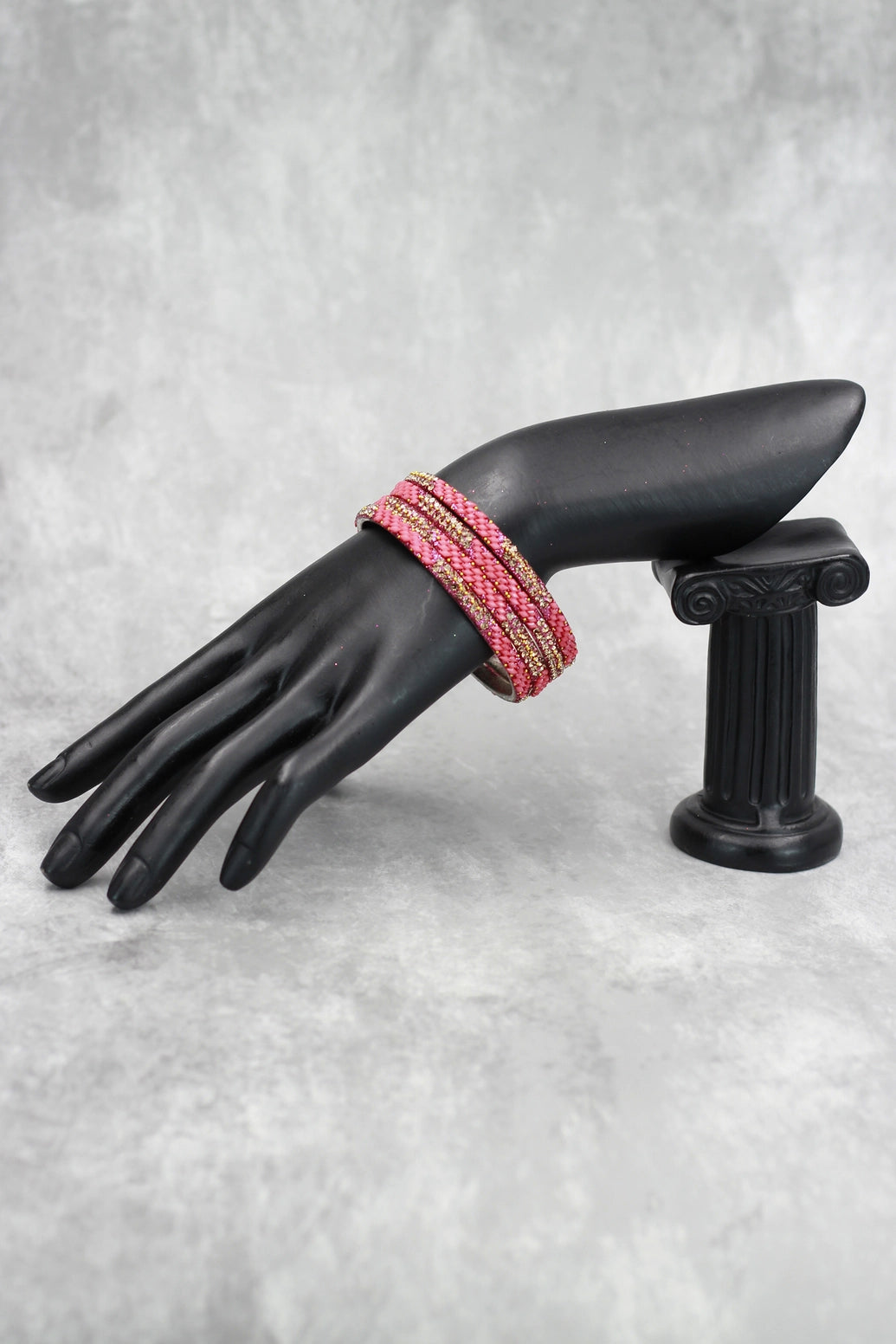 Multicolour Crystal Bangles Set with Gold-Tone Sparkle Bead Detailing for Festive Wear & Weddings - Rose Pink