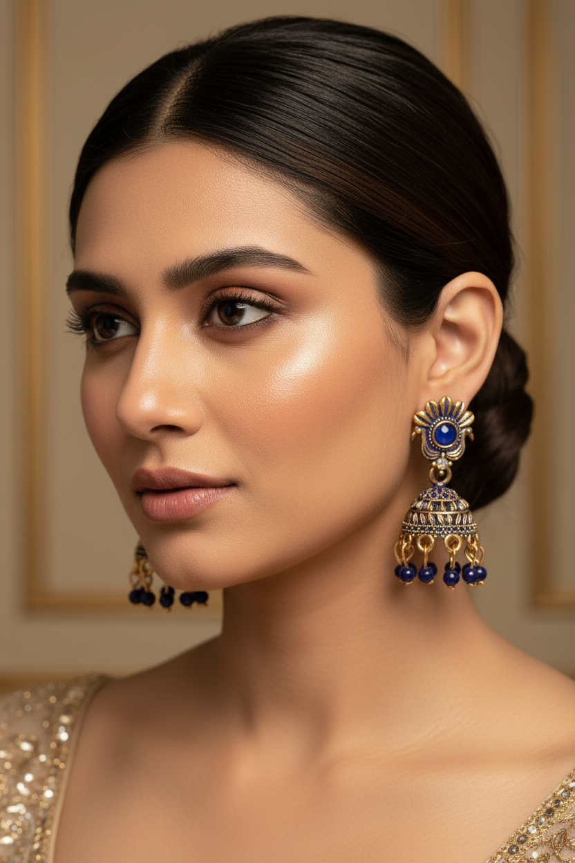 Red Antique Look Floral Jhumka Earrings - Gold-Tone