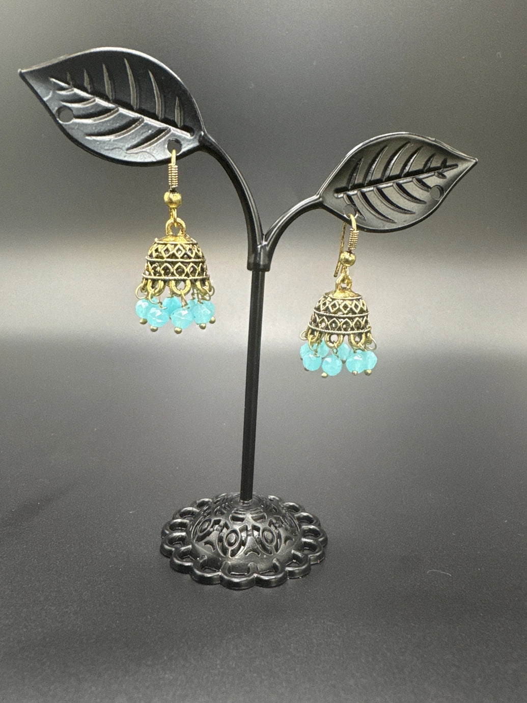 Gold-Tone Traditional Jhumka Earrings with Beaded Drops