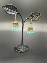 Gold-Tone Traditional Jhumka Earrings with Beaded Drops Jewelry JCS Fashions Sea Blue 1 inch