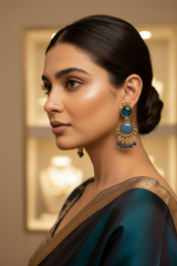 Yellow Gold-Tone Multicolor Beaded Ethnic Jhumka