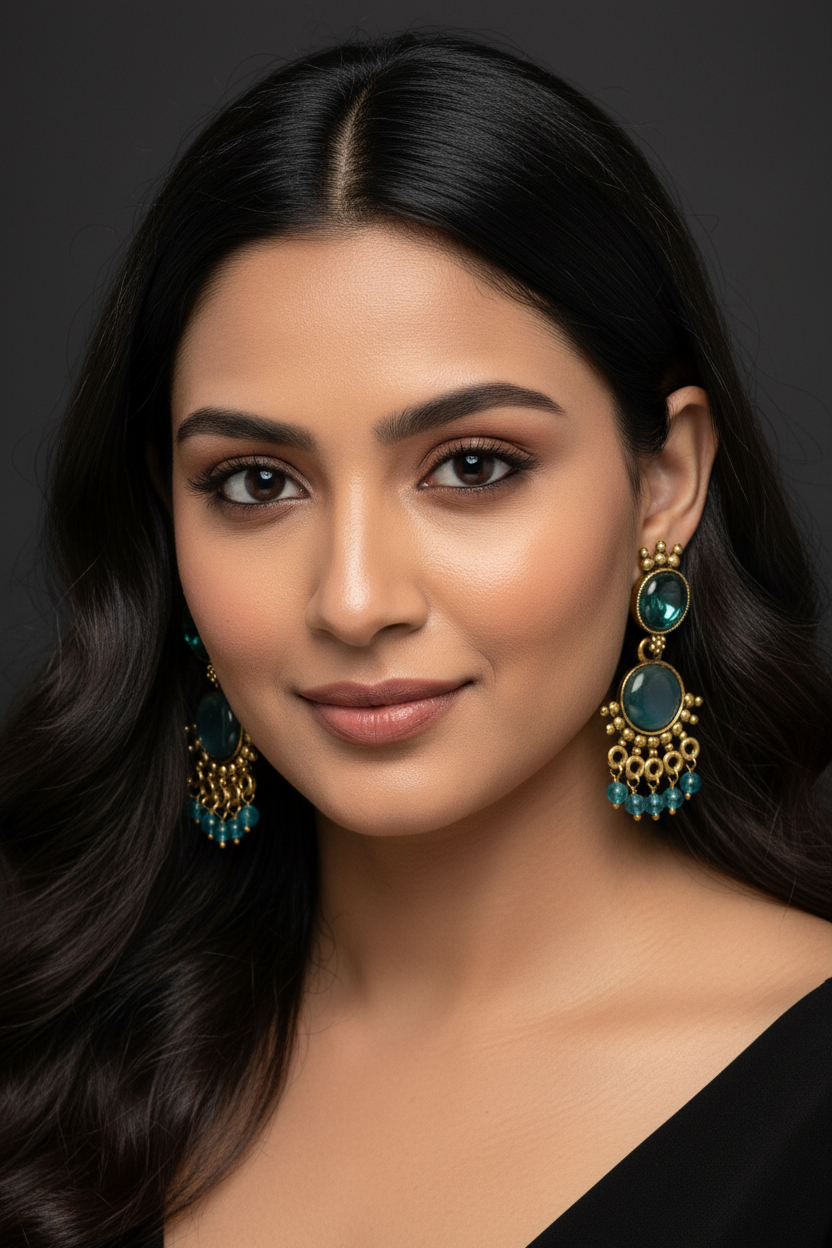 Yellow Gold-Tone Multicolor Beaded Ethnic Jhumka