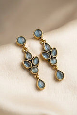 Sona Novelty Gold-Tone Drop Earrings with Multi Stone Teardrop Dangles for Traditional & Festive Wear - Sea blue