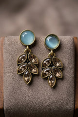 Gold-Tone Floral Drop Earrings with Hanging Leaf Design for Women, Lightweight Statement Earrings - Sea blue