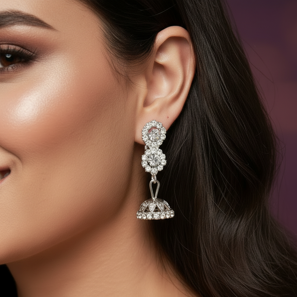 Silver Clip-On Crystal Drop Earrings for Non-Pierced Ears