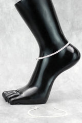 Silver-Plated Traditional South Indian Anklets with White Stone, Delicate Stone-Studded Design - Silver