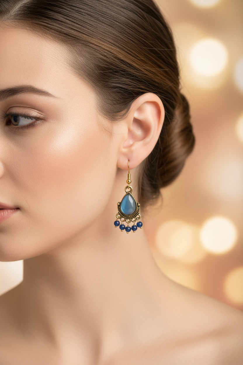 Traditional Teardrop Gold-Plated Beaded Dangle Earrings