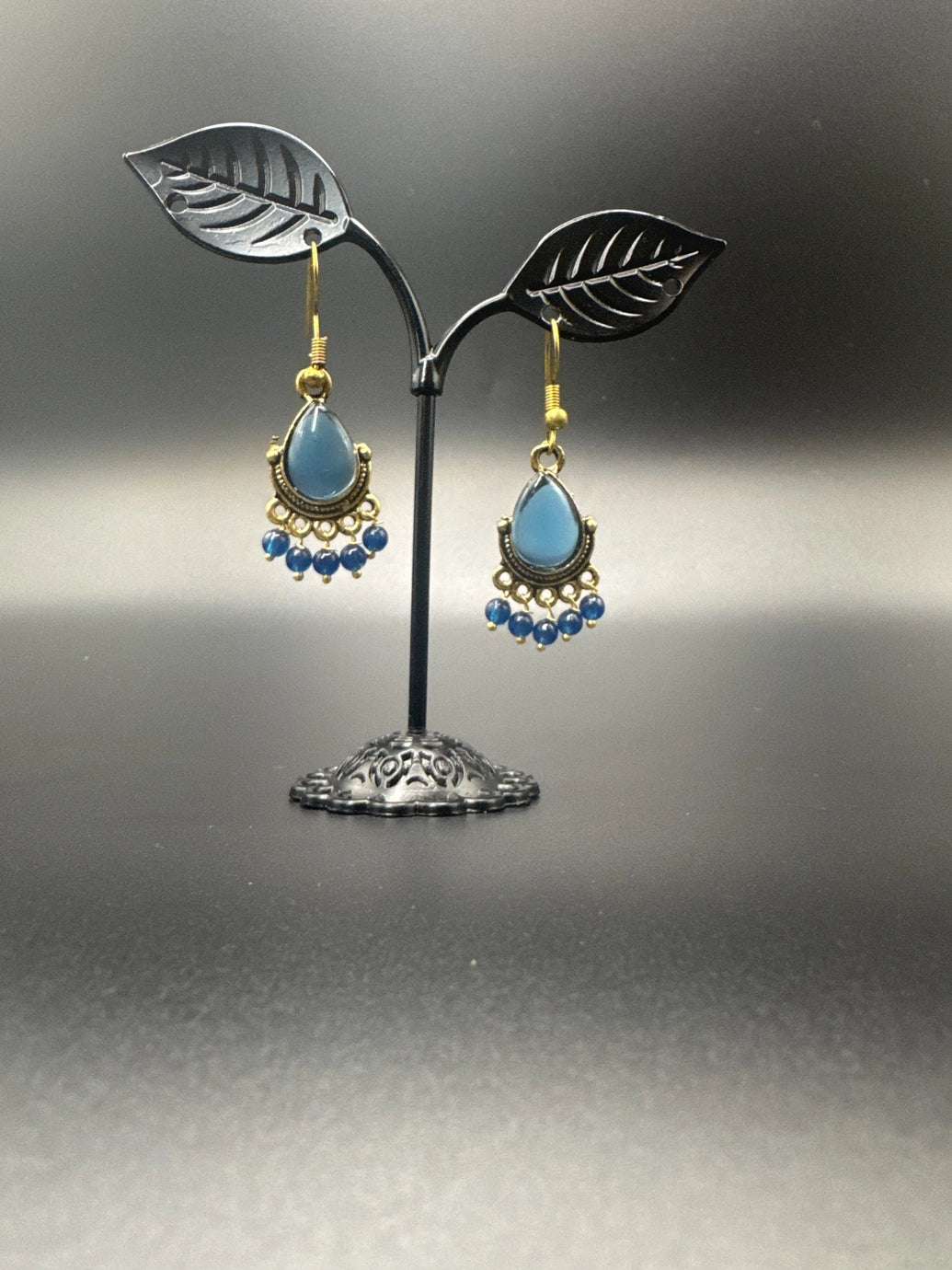 Traditional Teardrop Gold-Plated Beaded Dangle Earrings