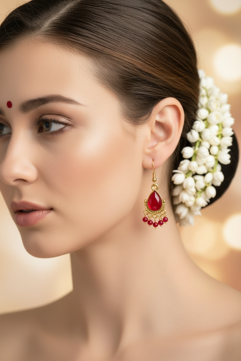 Traditional Teardrop Gold-Plated Beaded Dangle Earrings