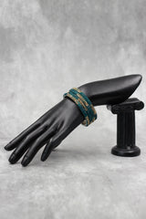 Multicolour Crystal Bangle Set with Gold-Tone Sparkle & Bead Detailing for Festive Wear, Weddings - Teal Blue
