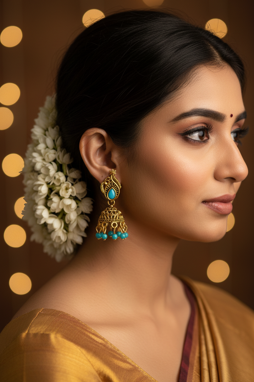 Red Antique Leaf-Design Jhumka Earrings for Women —