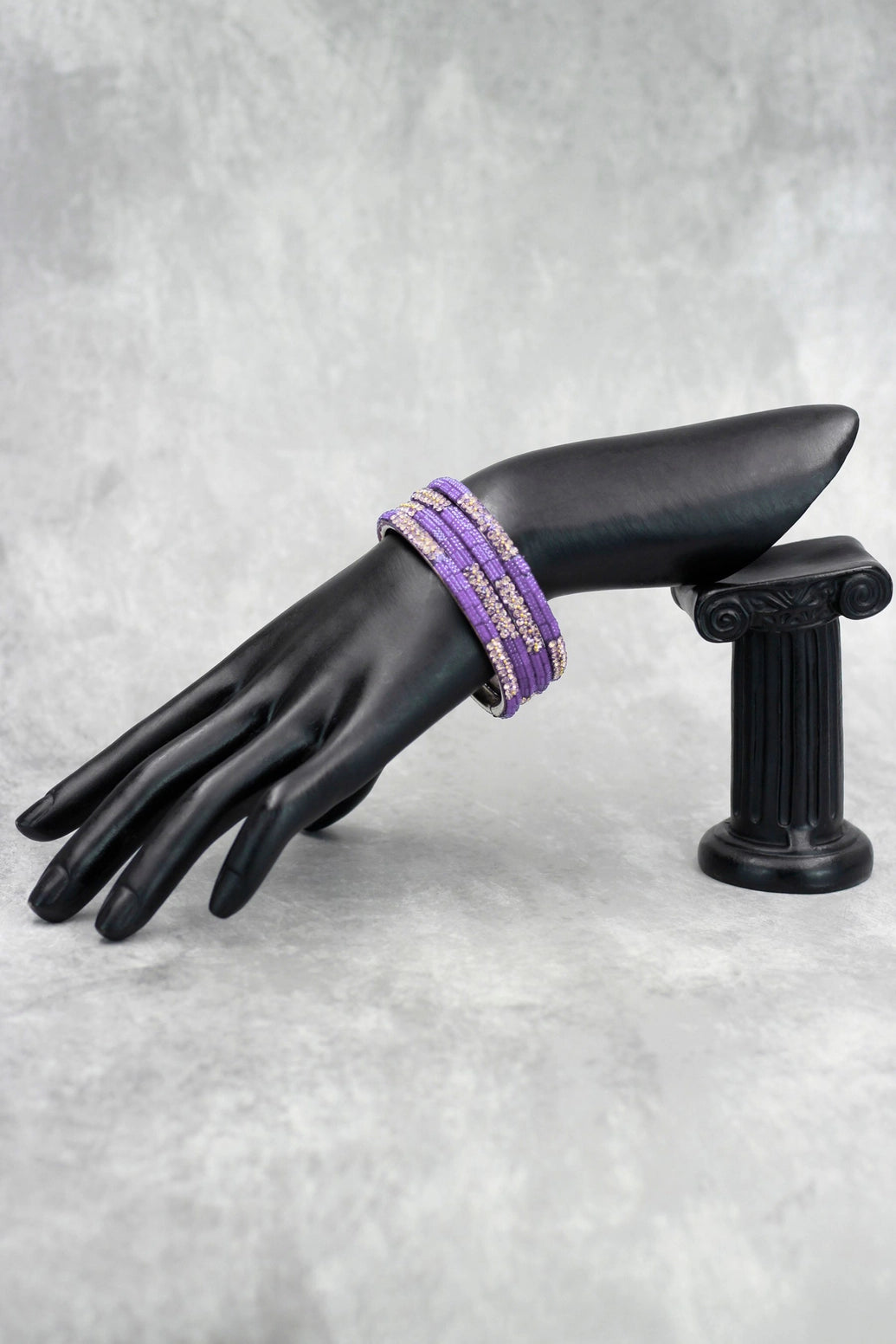 Multicolour crystal bangles set with vibrant bead detailing and gold-tone sparkle, perfect for festive wear, weddings, and mix-and-match eth - Violet