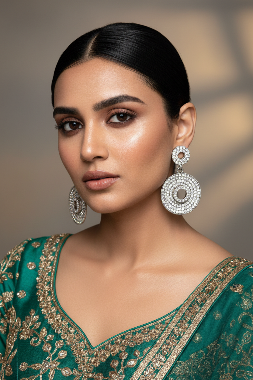 Traditional Circular Drop Earrings in Antique Gold Tone