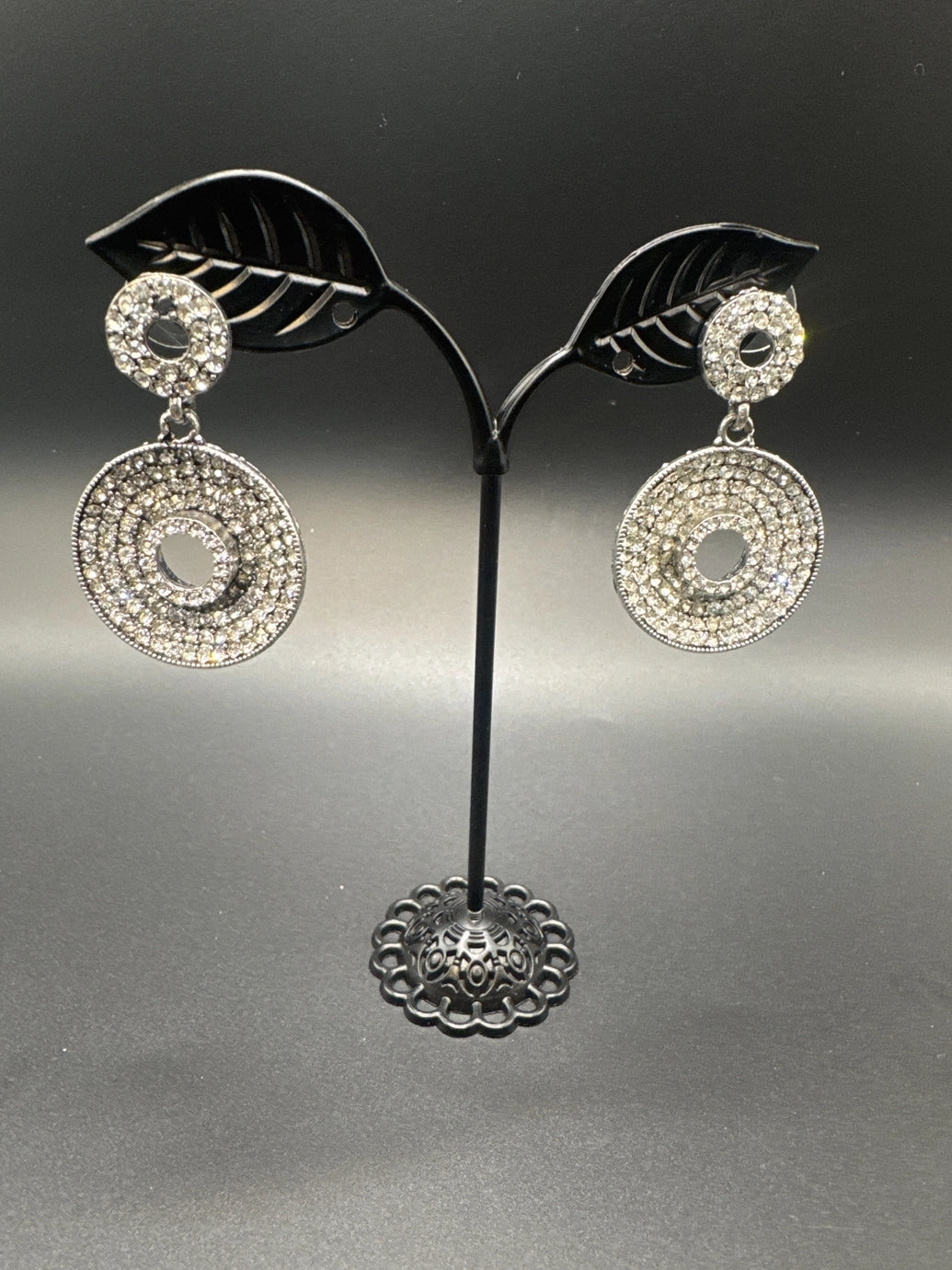 Traditional Circular Drop Earrings in Antique Gold Tone Jewelry JCS Fashions White 1.75 inch