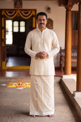 Men’s Off-White Cotton Dhoti with 1-inch Coloured Thread Border (2 Metre Single) - Traditional Wear - White (Self)