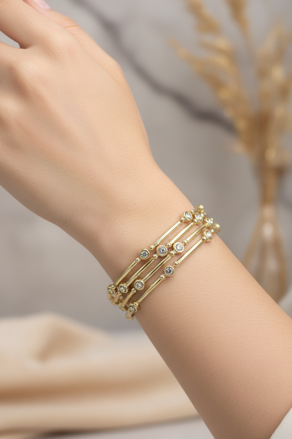 White Silver-Tone Crystal Bangles with Sparkling Stones for Wedding, Festive and Party Wear