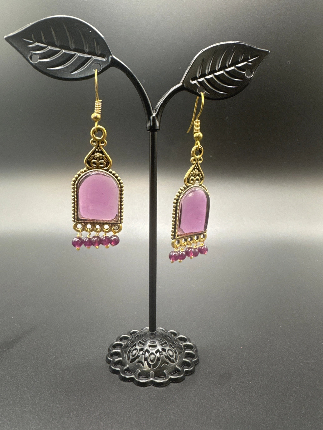 Antique Gold-Tone Arch Drop Earrings with Bead Fringe-Multiple Colours