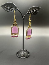 Antique Gold-Tone Arch Drop Earrings with Bead Fringe-Multiple Colours Jewelry JCS Fashions Wine 2.2 inch