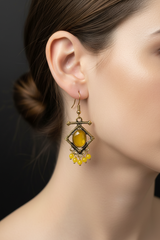 Sea blue Antique gold-tone drop earrings with stone