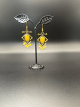 Antique gold-tone drop earrings with stone cabochon & bead dangles Jewelry JCS Fashions Yellow 2.00 inch