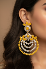 Traditional Gold-Tone Teardrop Earrings with Bead Work - 2.5 inch