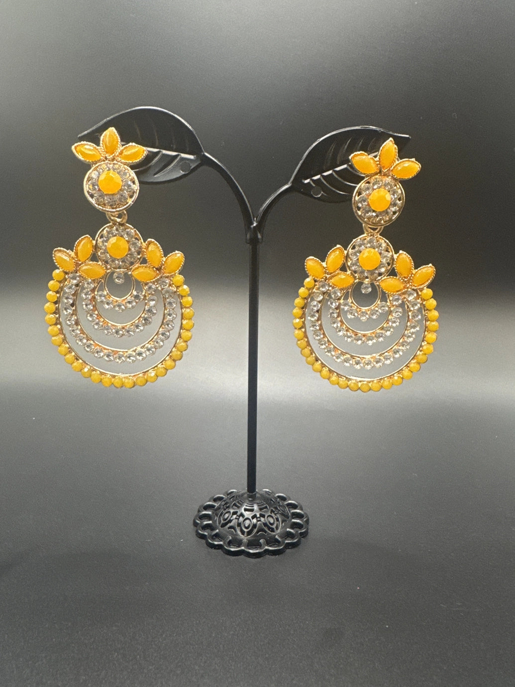 Traditional Gold-Tone Teardrop Earrings with Bead Work - 2.5 inch