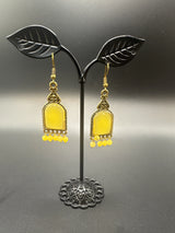 Antique Gold-Tone Arch Drop Earrings with Bead Fringe-Multiple Colours Jewelry JCS Fashions Yellow 2.2 inch